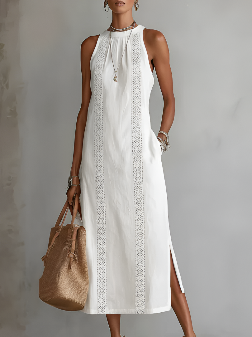Women's Sleeveless Midi Dress – High Neck Flowy Summer Dress