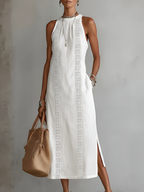 Women's Sleeveless Midi Dress – High Neck Flowy Summer Dress