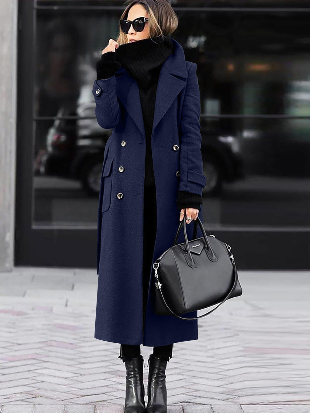 Women's Full Length Double-Breasted Coat – Tailored Lapel Overcoat