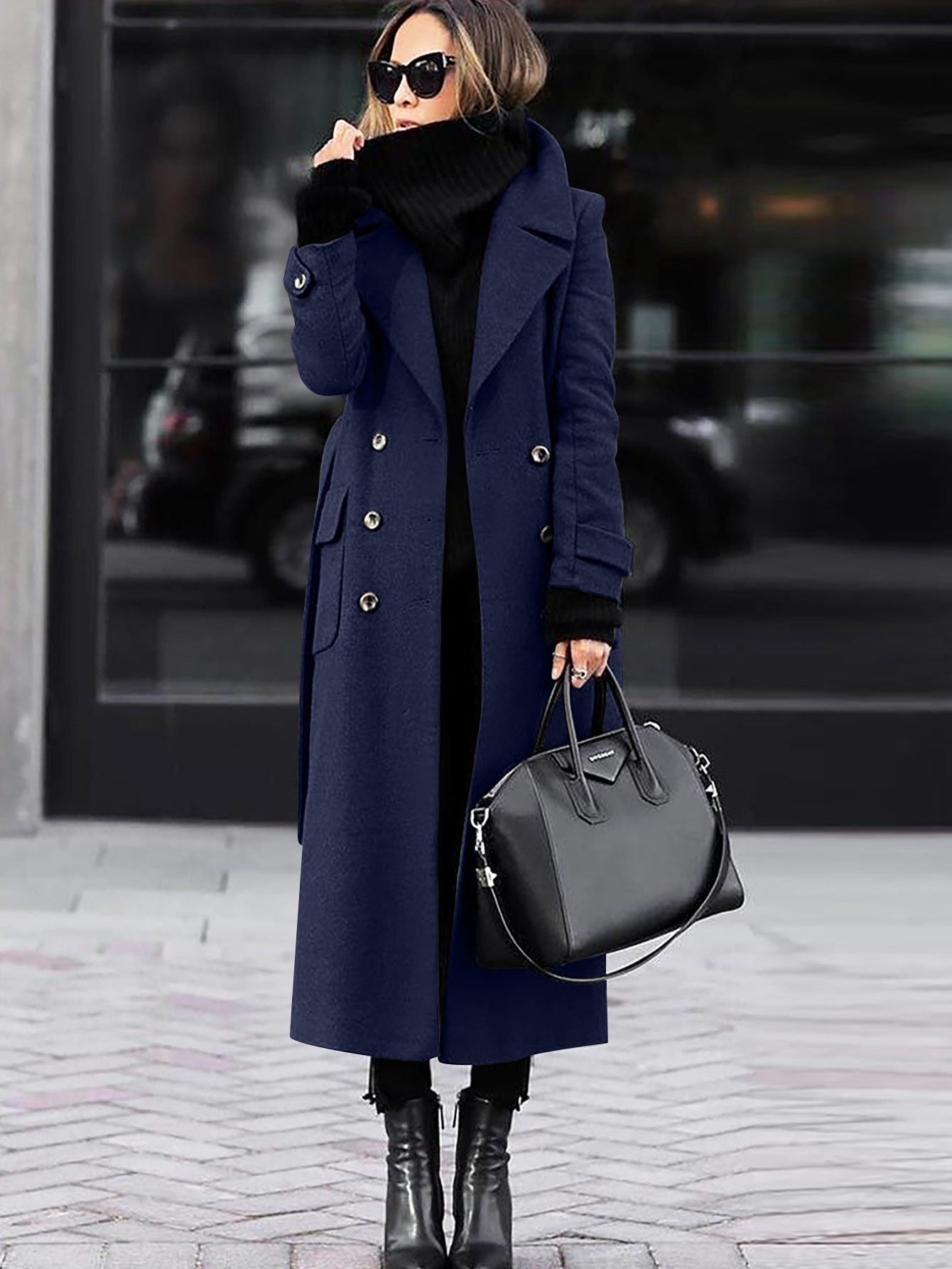 Women's Full Length Double-Breasted Coat – Tailored Lapel Overcoat