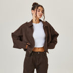 Women's Faux Suede Bomber Jacket – Casual Flight Jacket
