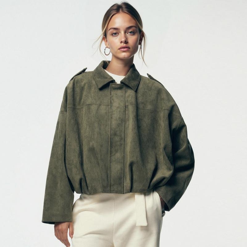 Women's Faux Suede Bomber Jacket – Casual Flight Jacket