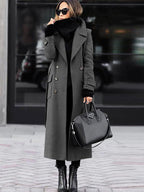 Women's Full Length Double-Breasted Coat – Tailored Lapel Overcoat