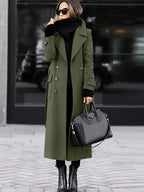 Women's Full Length Double-Breasted Coat – Tailored Lapel Overcoat