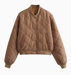 Women's Quilted Bomber Jacket – Padded Zip-Up Casual Jacket
