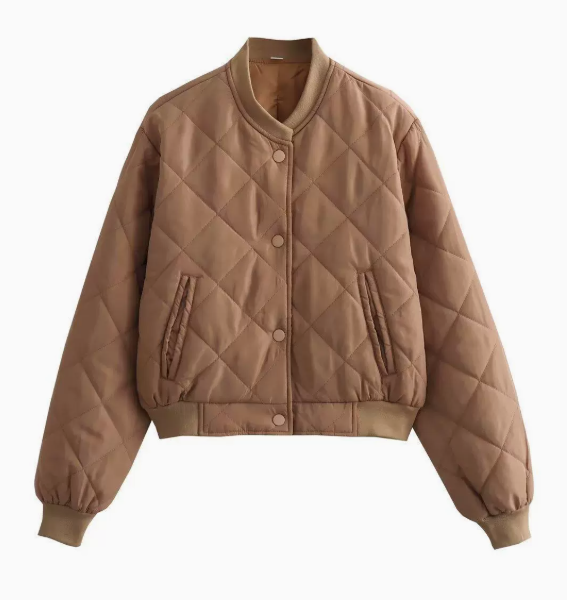 Women's Quilted Bomber Jacket – Padded Zip-Up Casual Jacket
