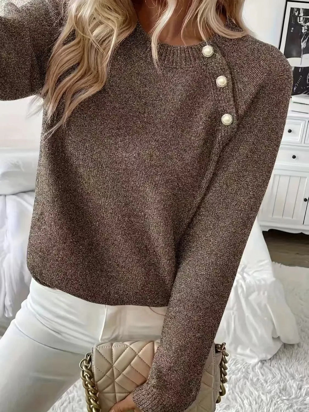 Women's Pearl Embellished Sweater – Decorative Pearl Knit Pullover