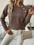 Women's Pearl Embellished Sweater – Decorative Pearl Knit Pullover