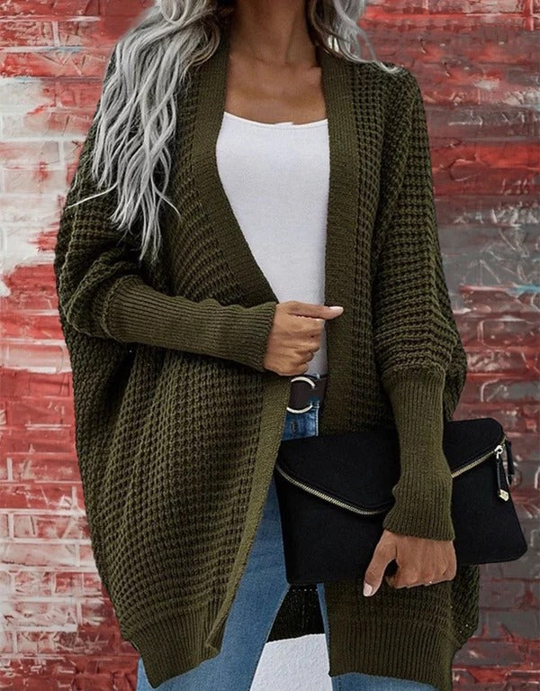 Women's Oversized Waffle Cardigan – Open Front Long Sleeve Cardigan