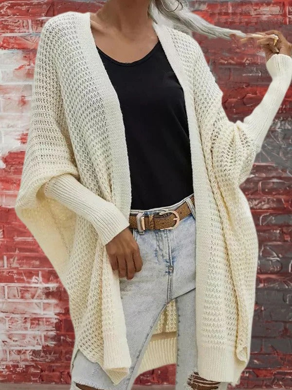 Women's Oversized Waffle Cardigan – Open Front Long Sleeve Cardigan