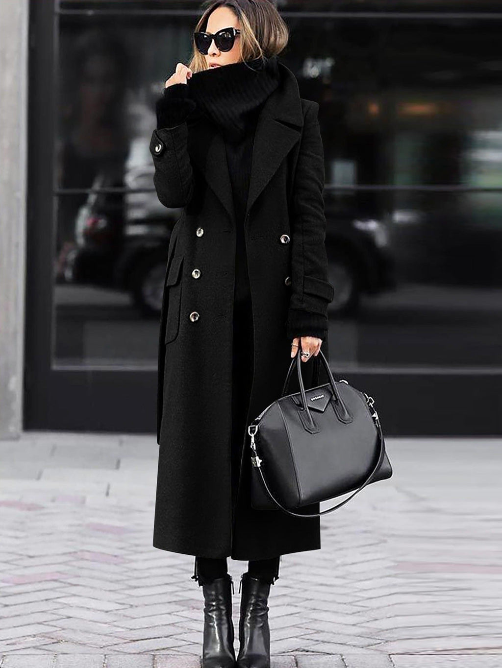 Women's Full Length Double-Breasted Coat – Tailored Lapel Overcoat