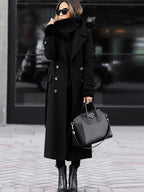 Women's Full Length Double-Breasted Coat – Tailored Lapel Overcoat