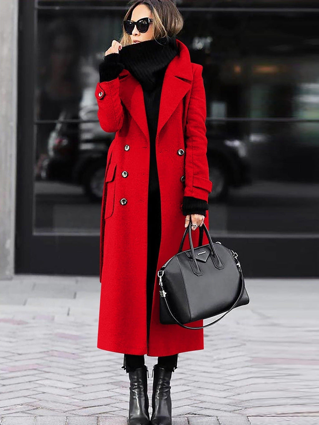 Women's Full Length Double-Breasted Coat – Tailored Lapel Overcoat