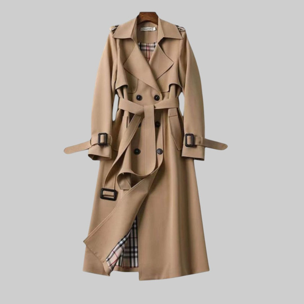 Women's Double-Breasted Trench Coat – Belted Midi Overcoat