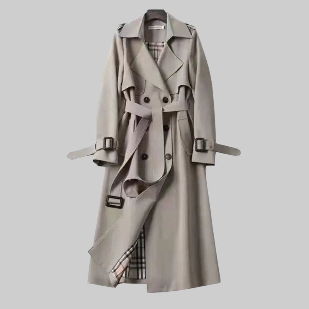 Women's Double-Breasted Trench Coat – Belted Midi Overcoat
