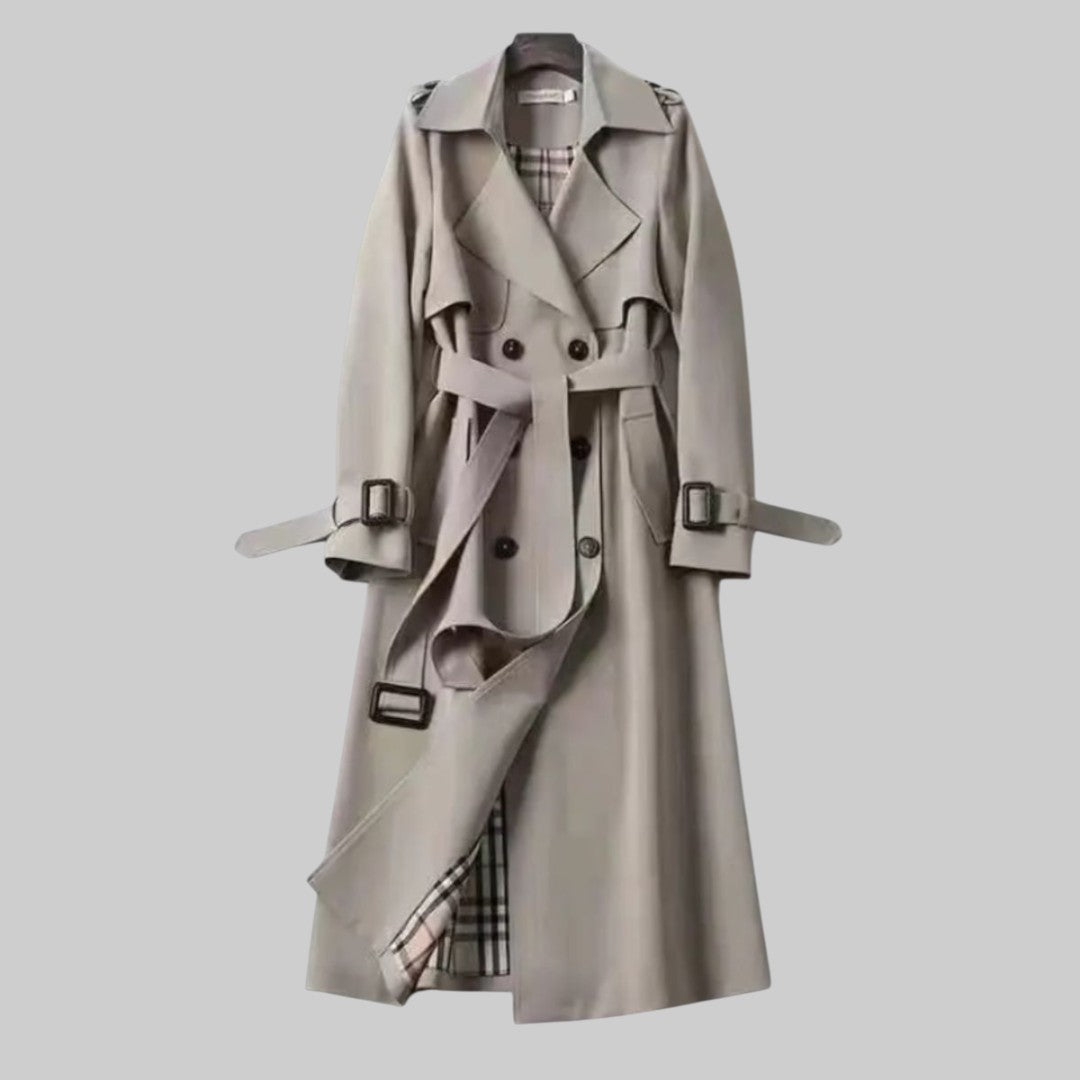Women's Double-Breasted Trench Coat – Belted Midi Overcoat