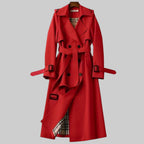 Women's Double-Breasted Trench Coat – Belted Midi Overcoat