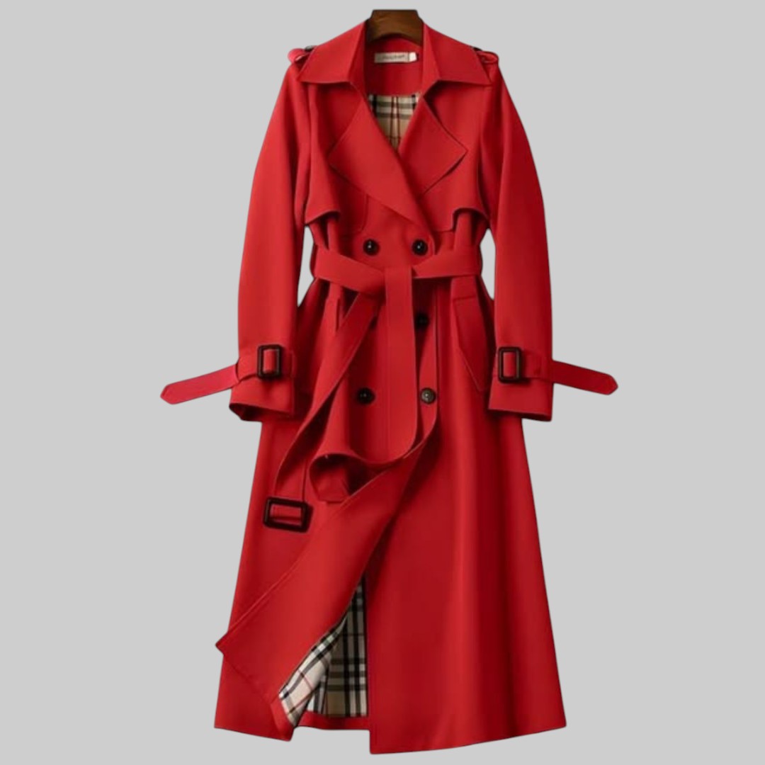 Women's Double-Breasted Trench Coat – Belted Midi Overcoat