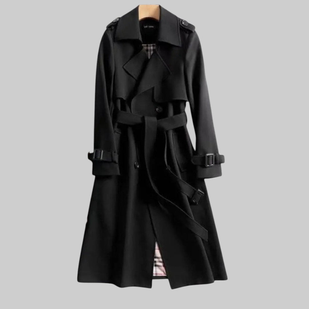 Women's Double-Breasted Trench Coat – Belted Midi Overcoat