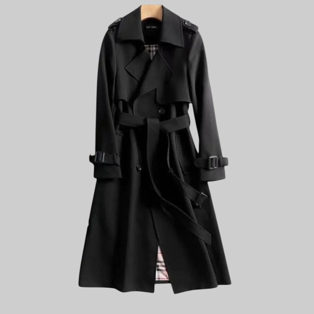 Women's Double-Breasted Trench Coat – Belted Midi Overcoat