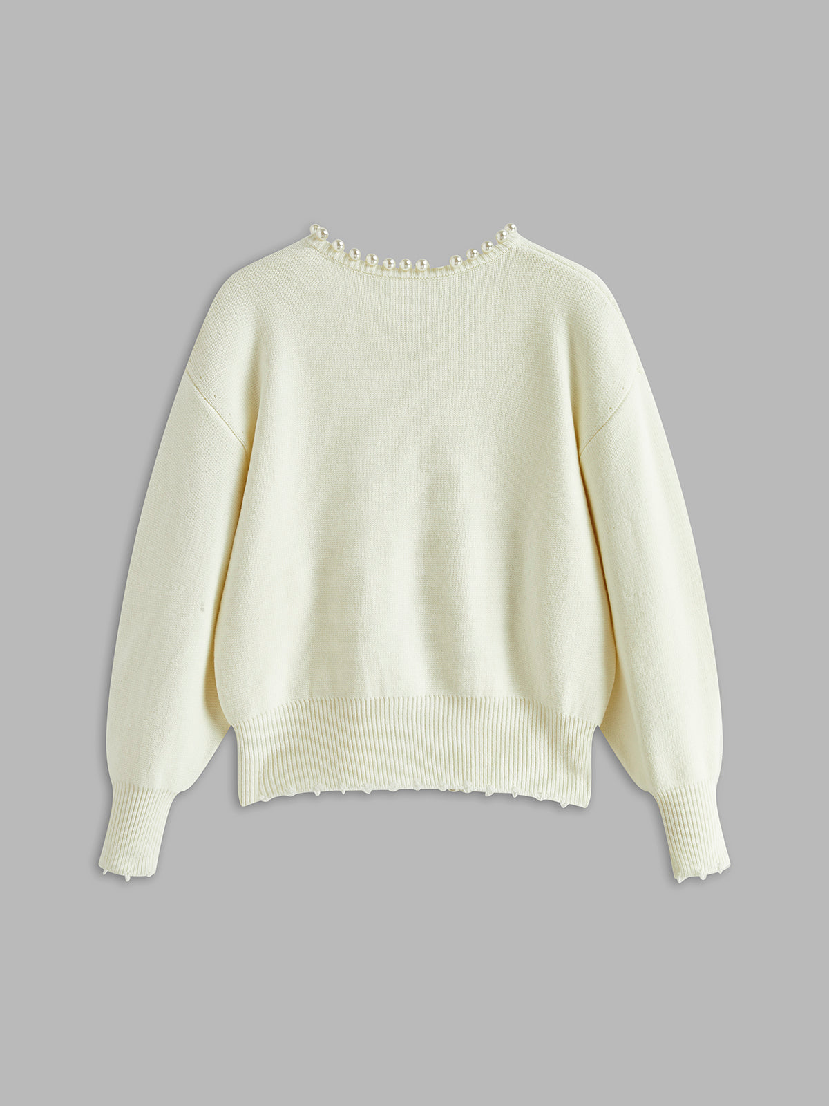 Women's Pearl Trim Cardigan – Distressed Hem Knit Cardigan