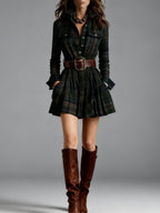 Women's Plaid Mini Dress – Button Front Shirt Dress