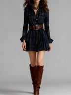 Women's Plaid Mini Dress – Button Front Shirt Dress