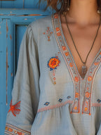 Women's Autumn Boho Print Blouse – Relaxed Patterned Blouse
