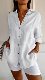 Women's Button-Up Blouse – Pleated Casual Blouse – Lauren