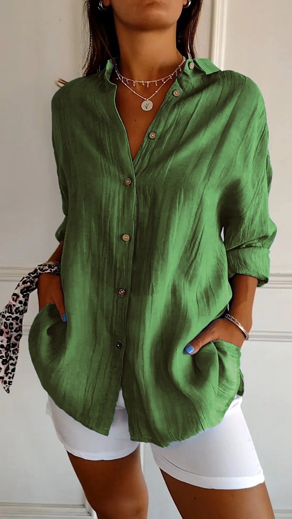 Women's Pleated Button Blouse – Relaxed Long Sleeve Shirt Blouse