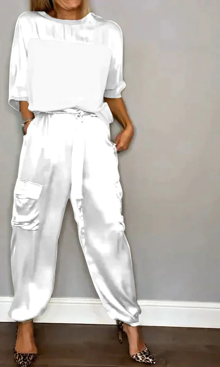 Women's Wide Leg Jumpsuit Set – Cold Shoulder Top & Tailored Jumpsuit