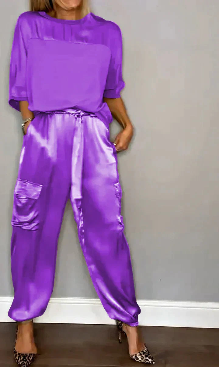 Women's Wide Leg Jumpsuit Set – Cold Shoulder Top & Tailored Jumpsuit