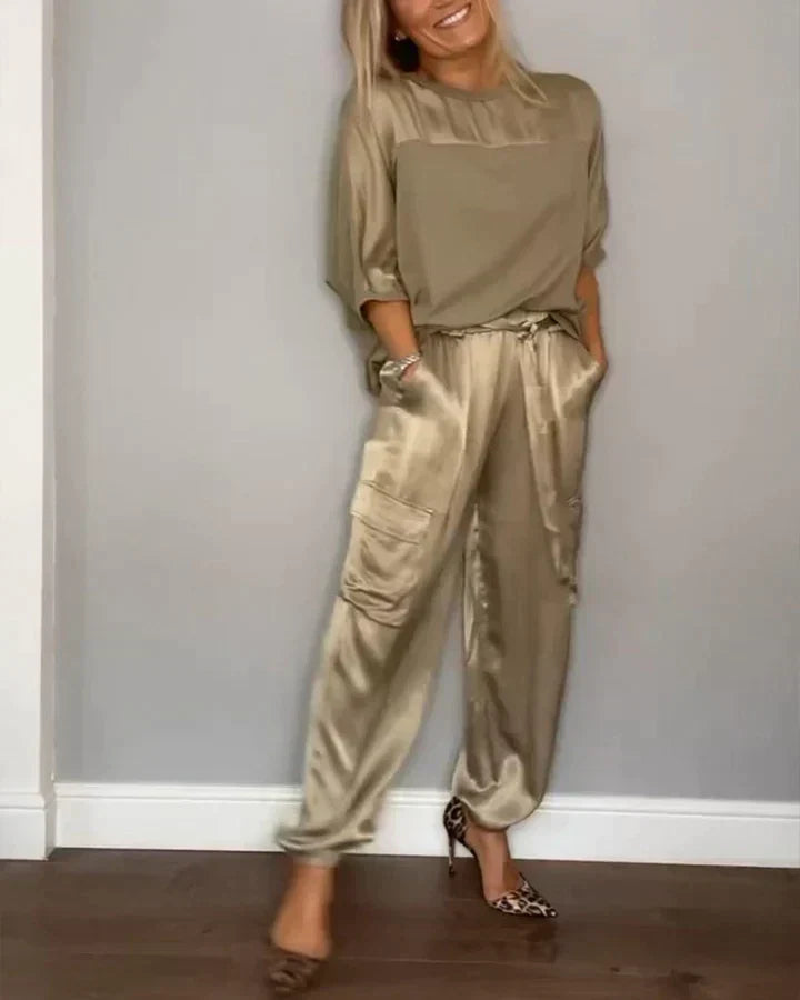Women's Wide Leg Jumpsuit Set – Cold Shoulder Top & Tailored Jumpsuit