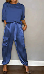 Women's Wide Leg Jumpsuit Set – Cold Shoulder Top & Tailored Jumpsuit