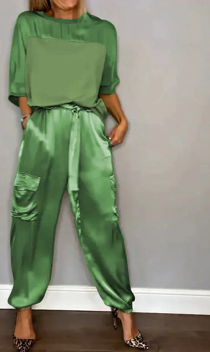 Women's Wide Leg Jumpsuit Set – Cold Shoulder Top & Tailored Jumpsuit