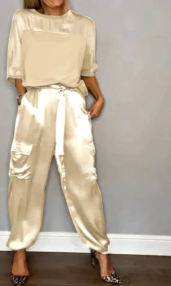 Women's Wide Leg Jumpsuit Set – Cold Shoulder Top & Tailored Jumpsuit