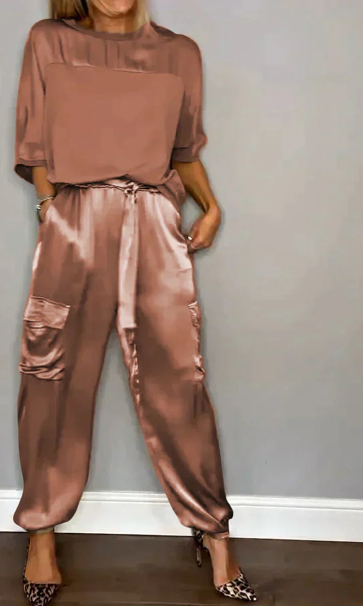 Women's Wide Leg Jumpsuit Set – Cold Shoulder Top & Tailored Jumpsuit