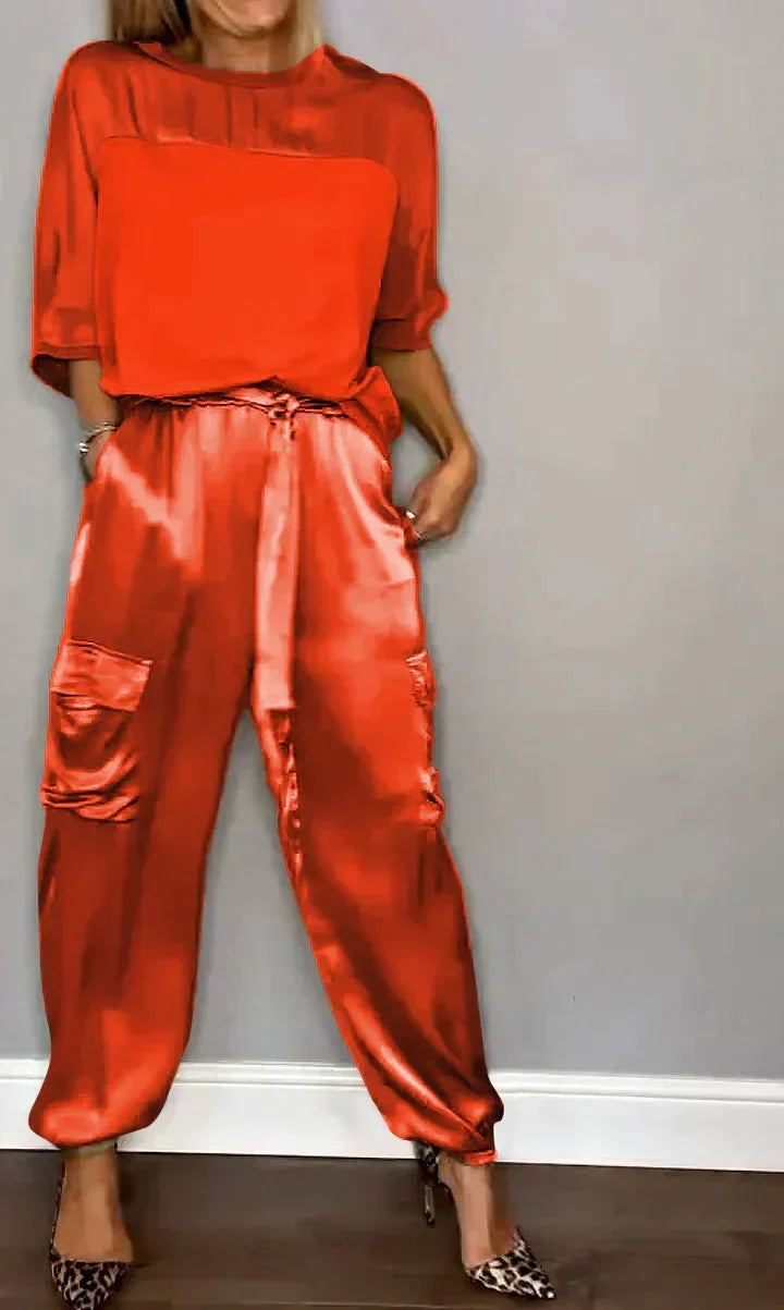 Women's Wide Leg Jumpsuit Set – Cold Shoulder Top & Tailored Jumpsuit