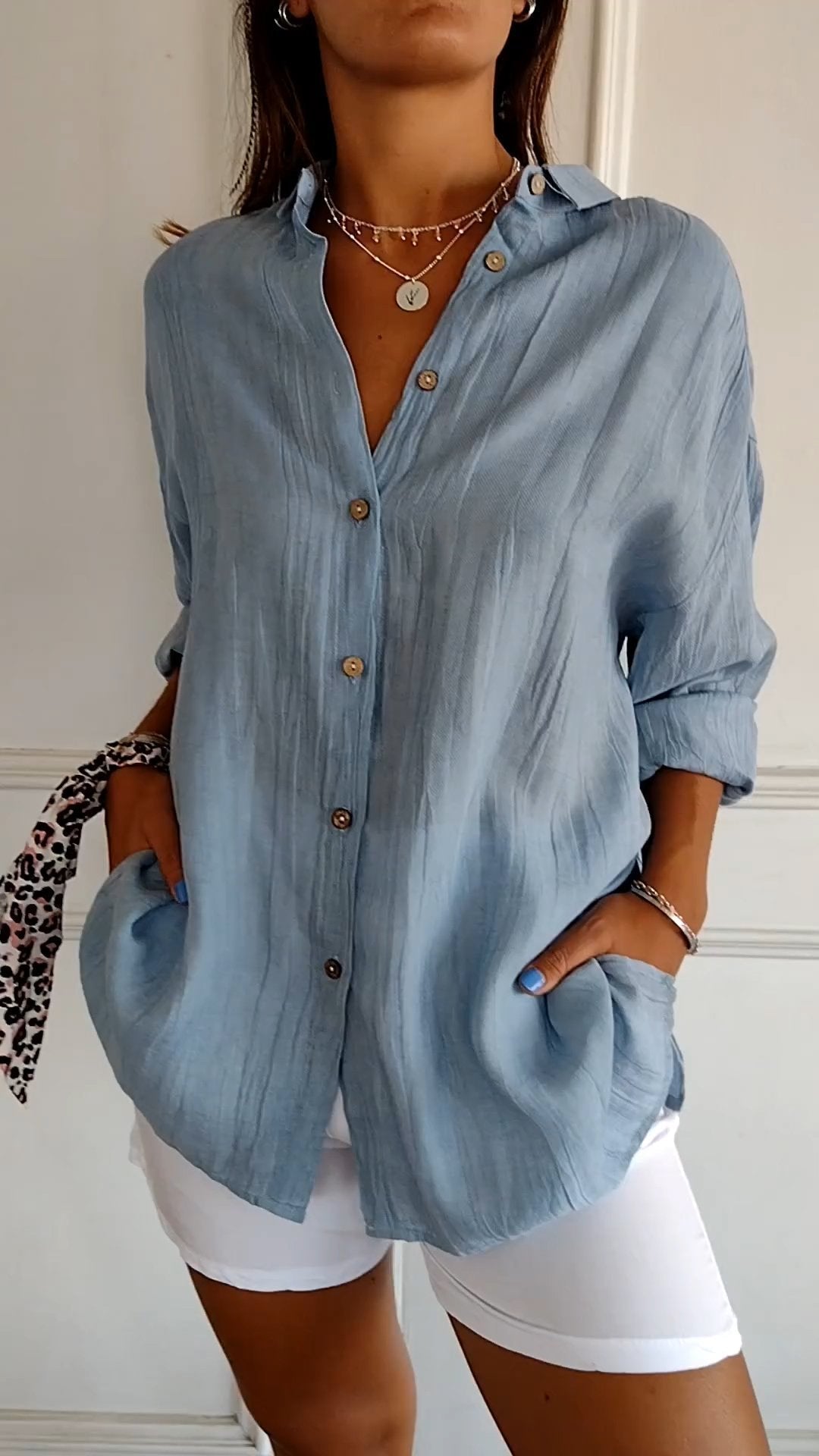 Women's Pleated Button Blouse – Relaxed Long Sleeve Shirt Blouse