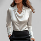 Women's Draped Blouse with Cowl Neck and Elegant Silhouette
