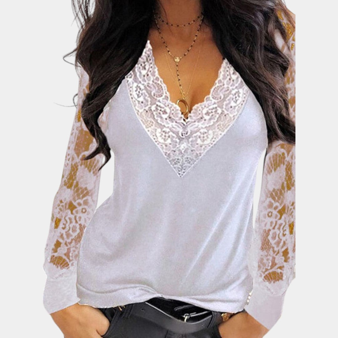 Women's Lace Sleeve Blouse – V-Neck Long Sleeve Lace Blouse