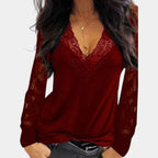 Women's Lace Sleeve Blouse – V-Neck Long Sleeve Lace Blouse