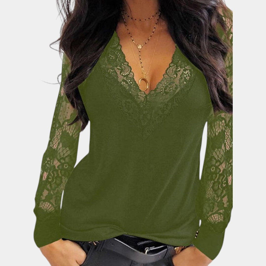 Women's Lace Sleeve Blouse – V-Neck Long Sleeve Lace Blouse