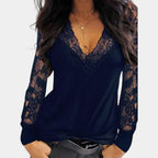 Women's Lace Sleeve Blouse – V-Neck Long Sleeve Lace Blouse