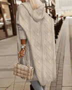 Women's Long Hooded Cardigan – Textured Cold Weather Cardigan