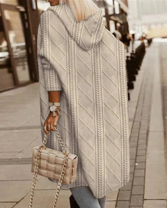 Women's Long Hooded Cardigan – Textured Cold Weather Cardigan