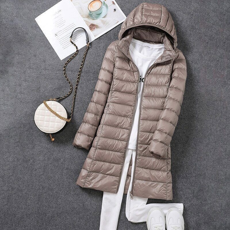 Women's Lightweight Puffer Coat – Removable Hood Longline Jacket