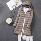 Women's Lightweight Puffer Coat – Removable Hood Longline Jacket