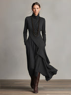 Women's Asymmetrical Knit Maxi Dress – High Neck Sweater Dress