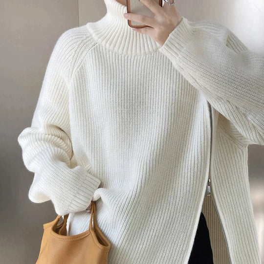Women's Long-Zip Turtleneck Sweater – High Neck Zip Front Pullover